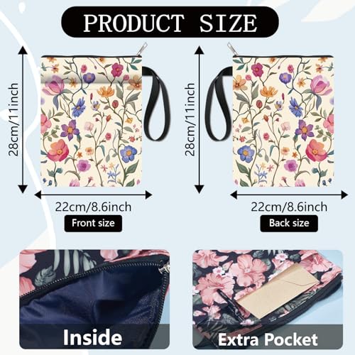 CRASPIRE Flower Book Sleeve Plant Book Protector Book Covers for Paperbacks Washable Fabric Cloth Book Cover with Zipper and Extra Sleeve Pocket for Book Lovers Classmate Gifts - Image 2
