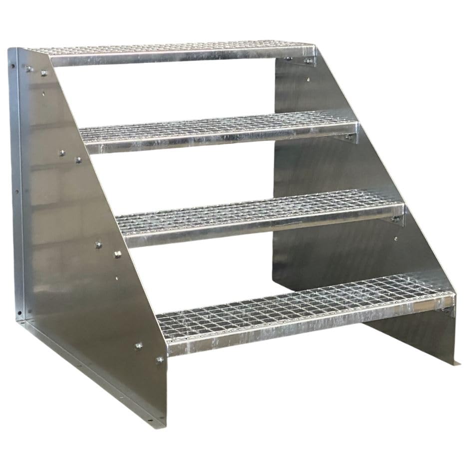 4 Stufen Standtreppe Stahltreppe freistehend Breite 60cm Höhe 84cm Verzinkt/Robuste Außentreppe/Stabile Industrietreppe für den Außenbereich