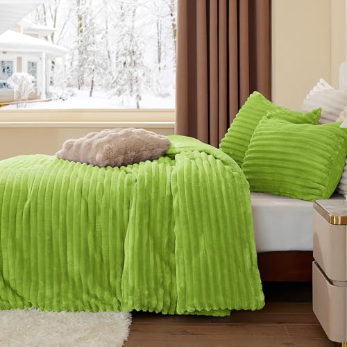 BEDELITE Fleece Twin Comforter Set -Super Soft & Warm Fluffy Dark Citron Bedding, Luxury Fuzzy Heavy Bed Set for Winter with 1 Pillow case