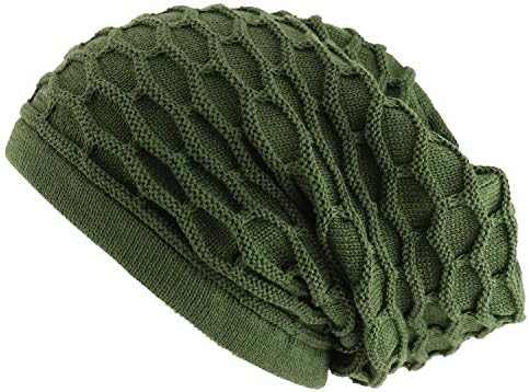 Rasta Beanie With Brim - Cable Knit Cotton Dreadlock Hat, Oversized Crown, One Size Fits Up To 2XL