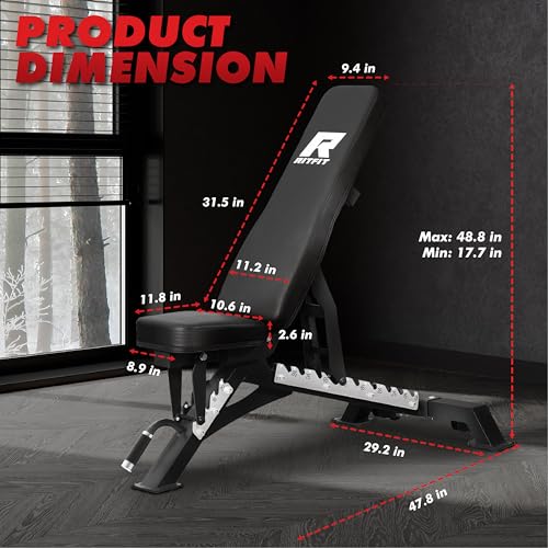 Image of RITFIT Adjustable Weight Bench, Incline Decline Flat, 1300LB Capacity