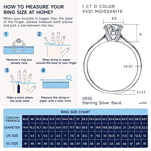 MomentWish Anillo de Compromiso Mujer, Regalo dia De La Madre, 1 Quilate Moissanita Diamante Anillos Promesa Solitario Plata de Ley 925 con Certificato Gra Regalo Aniversario Tamaño55(17.3) - imagen 6