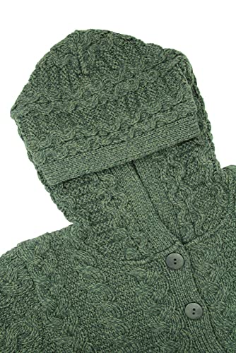 Aran Crafts Wool Hoody Button Cardigan, 100% Super Soft Wool, Authentic & Traditional, Classic Fisherman Sweater-Style Knit, Made In Ireland, Hd4637-Lg-Agre Army Green #TOP2
