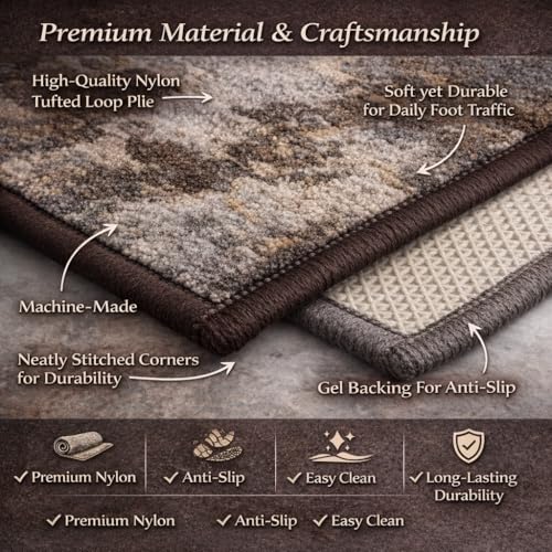 Image of Matz&More Abstract Utopica Floor Mat | 40x60 CM | Brown | Nylon Tufted Gel Baking Anti-Slip | Doormat for Home Entrance, Kitchen & Bedroom