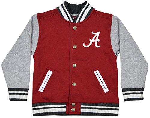 College Kids 25435 NCAA Alabama Crimson Tide Children Unisex Toddler Letterman Jacket, 3 Toddler, Cardinal/Oxford