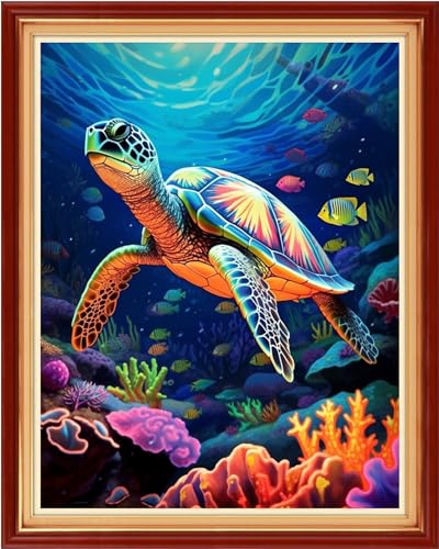 Image of Dooxvey Cross Stitch Kits for Adults Stamped Full Range of Embroidery Starter Kits for Beginners 11CT Printed Cross Stitch Patterns Needlepoint Kits Stamped Crossstitch-Sea Turtle 16x20 inch