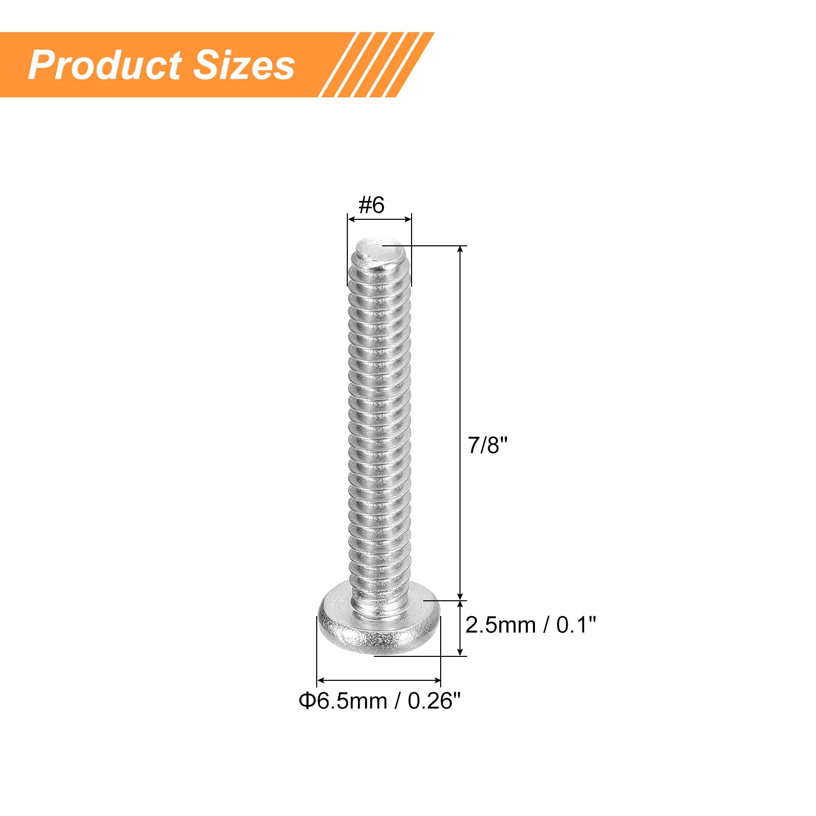 sourcing map #6-32x7/8" Śruby Maszyna Pan, Stal nierdzewna 304 18-8, Phillips Drive, W pełni gwintowane, błyszczące wykończenie, opakowanie 25 sztuk