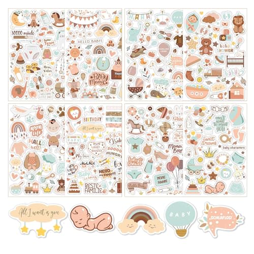 204pcs Stickers Scrapbooking, 8 Feuilles Autocollant Bebe Autocollants Pour Albums Photo Pour Enfants Et BéBéS Autocollants De Scrapbooking à Personnaliser Sticker...