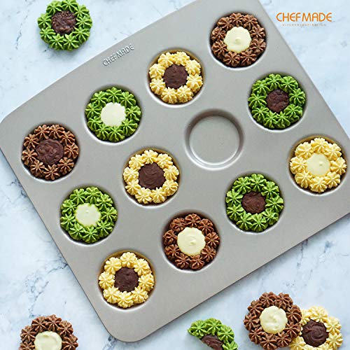 Chefmade Whoopie Cake Pan, 12-Cavity 2.2" Diameter Non-Stick Muffin Pan Whoopie Cookie Biscuit Bakeware For Oven Baking (Champagne Gold) #TOP5