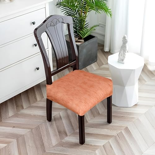 Image of Set of 6 Stretchable Dining Chair Covers, Universal Fit Washable Seat Slipcovers for Dining Room & Home Decor (Texture Orange)