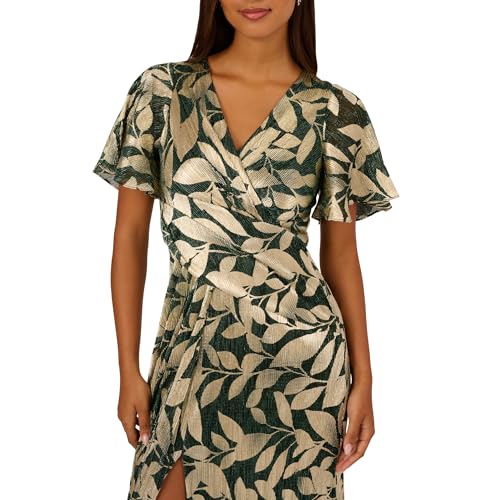 Image of Adrianna Papell Foil Leaf Draped Gown