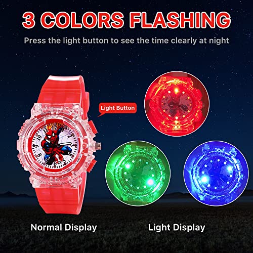 Joyday Kids Watch, Superhero Kids Analog Watch For Boys Girls, Adjustable Strap Learning Time Kids Wrist Watch With 3 Colors Flashing, Cool Inexpensive Gift For Toddlers, Boys, Girls Red #TOP3