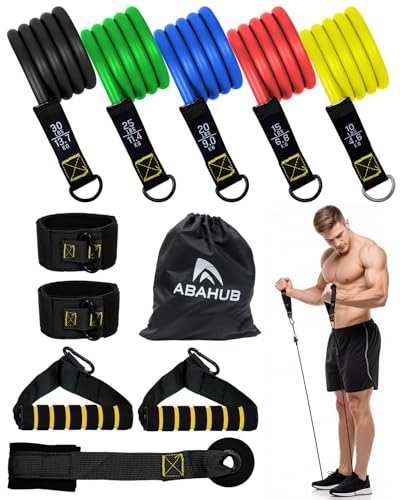 Abahub Widerstandsband Set 100lbs Resistance Bands 5-teiliges Fitnessband mit Türanker, Griffen & Fußschlaufe für Ganzkörpertraining, Home Gym, Ideal für Anfänger Fortgeschrittene