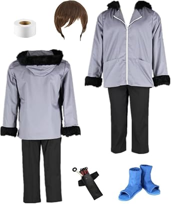 Anime Grey Coat Pants Costume Mens Outfit Halloween Cosplay
