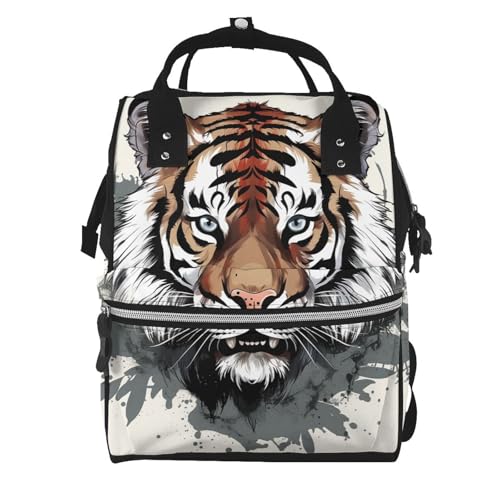 Sac à dos à langer imperméable grand sac d'allaitement motif tigre noir et blanc