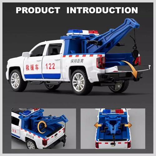 Image of Chavrolet Pickup Rescue Model Car with Box, Zinc Alloy Pull Back Toy car with Sound and Light for Kids Boy Girl Gift [Colors as Per Stock] (Chavrolet Pickup Rescue)