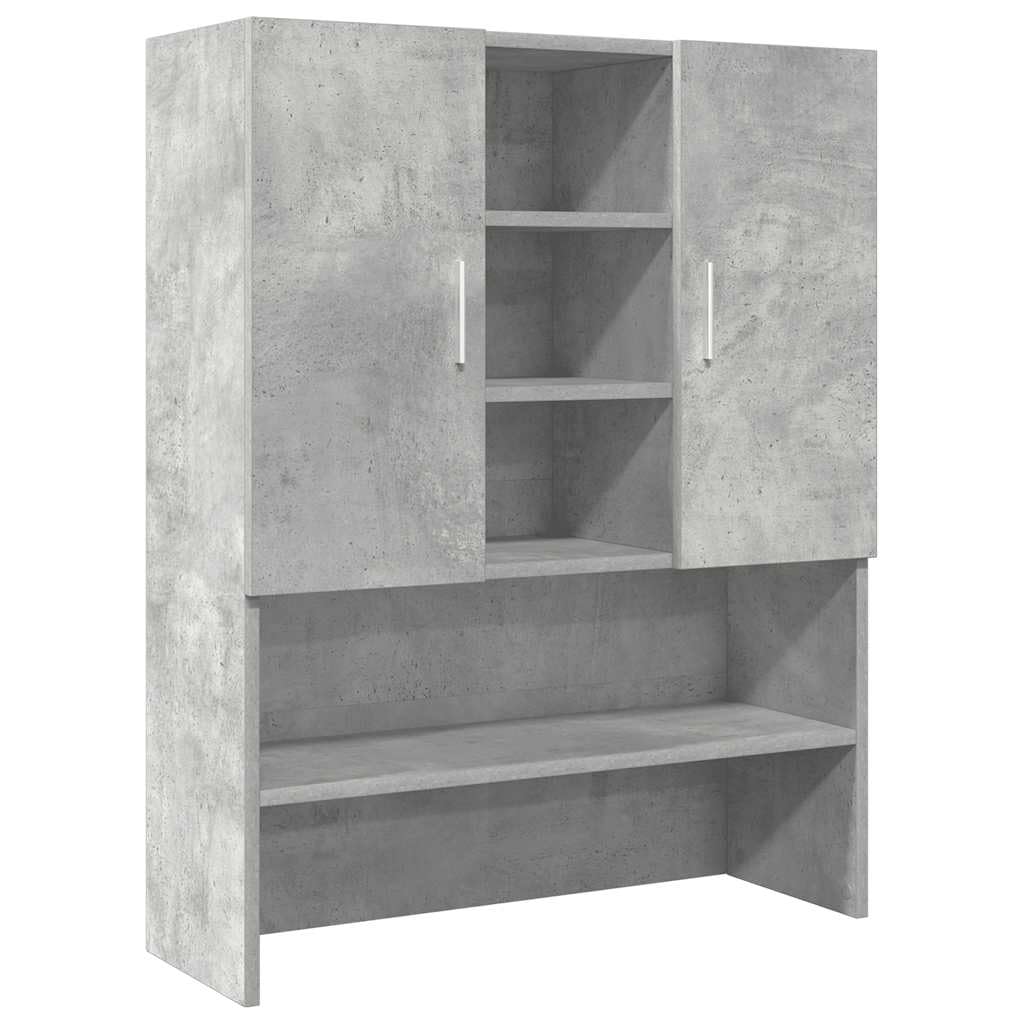 Waschmaschinenschränke 2 Stk. Betongrau Holzwerkstoff, Stauraum für Bad und Waschraum, robust, pflegeleicht, mit Griffen und Wandhalterung für Ordnung