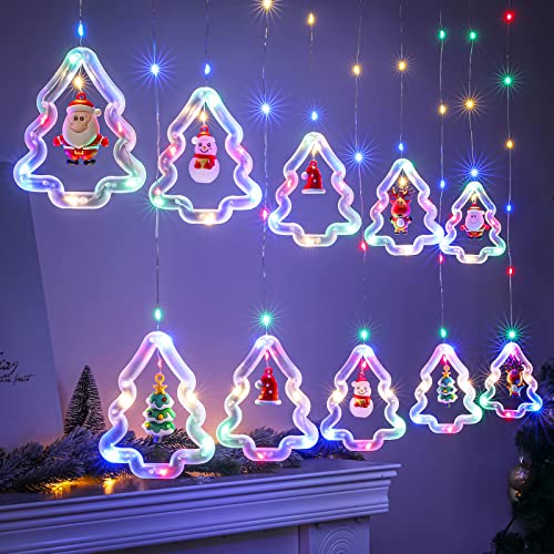 Christmas Window Lights - BLOOMWIN Lighted Xmas Window Decorations - Tree Shape Ring Light with Ornament Curtain Light Indoor - USB Novelty String Hanging Lights for Christmas Home Bedroom Decor - image 8