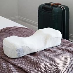 Kanuda Mini Portable Pillow (Oatmeal) – Compact Orthopedic Cervical Neck Pillow for Travel, Firm Memory Foam Support with CV4 & OCBR Therapy, Washable Cover & Storage Bag