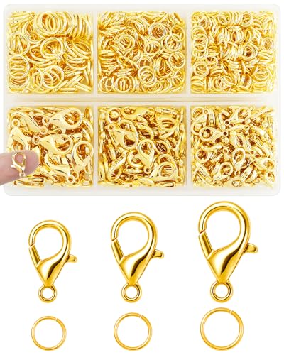 900PCS FIVEIZERO Lobster Claw Clasps and Jump Rings Set - Gold Jewelry Clasps for Necklace Bracelet Keychains and DIY Jewelry Making Supplies