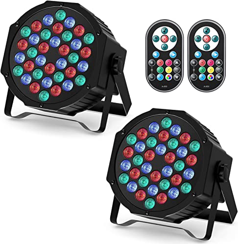 U`King 2 Pack 72W LED Stage Lights, RGB 36 LED Par Can Wash Lights with Remote and 7 Modes, Pro Stage Lighting for DJ Disco Parties Weddings Stage Clubs