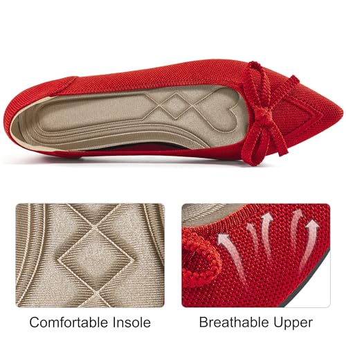 Image of Ablanczoom Ballet Flats Shoes for Women: Dressy Pointed Toe Bow Knit Flats Comfortable Slip On Work Business Casual Shoes