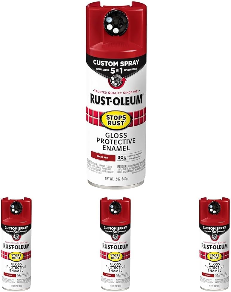 Rust-Oleum 376895 Stops Rust Custom Spray 5-in-1 Spray Paint, 12 oz, Gloss Regal Red (Pack of 4)