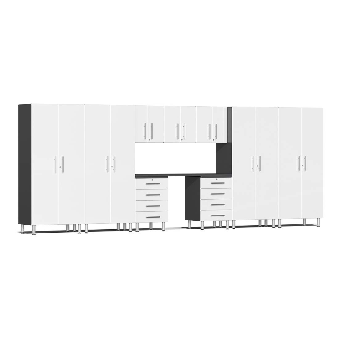 Ulti-MATE UG22101W 10-Piece Garage Cabinet Kit with Recessed Worktop in Starfire White Metallic