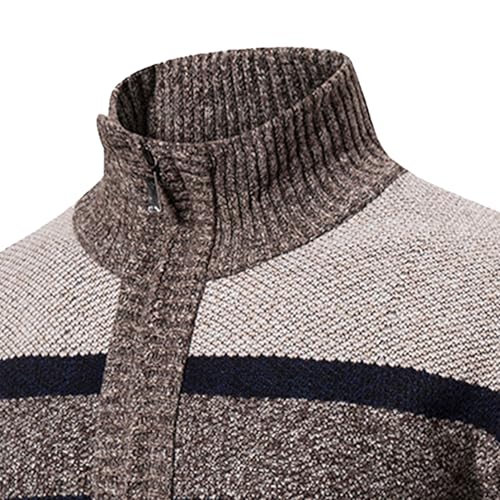JEKE-DG Men's Stripe Print Full Zip Cardigan Sweater Stand Collar Knitted Sweater Casual Knitwear Sweaters with Pockets3