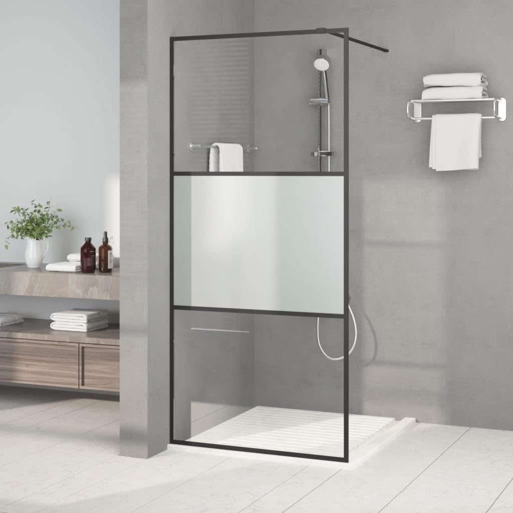 Mampara de ducha de cristal templado semimate, 90 x 195 cm, 5 mm, perfil de aluminio, 3 paneles, protección contra salpicaduras para esquina y nicho