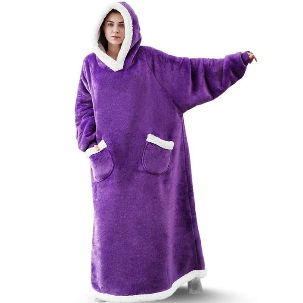 YOULIKE Extra Long Hoodie Blanket for Men Women - Oversized Sweatshirt Fluffy Wearable Snuggle Hooded - Super Soft Giant Fleece Sherpa Blanket Hoodie Sweatshirt Purple