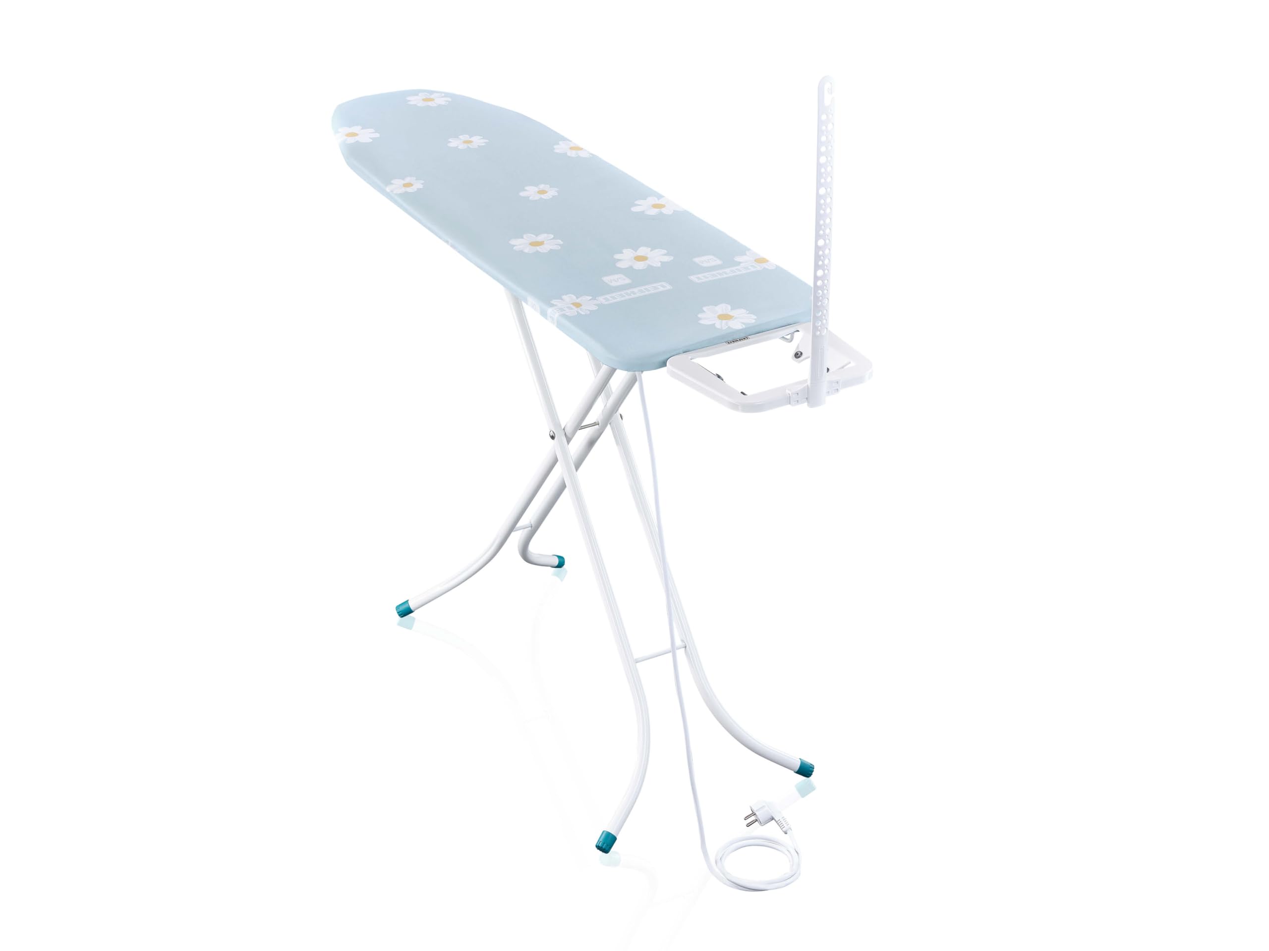 Leifheit Bügelbrett Classic M Basic Plus, Bügeltisch Fläche bis 120 x 38 cm | Bügelfläche aus Streckmetall, höhenverstellbar 69-88 cm, Ablage für Dampfbügeleisen, Kabelhalter, Rostschutz, florales Muster