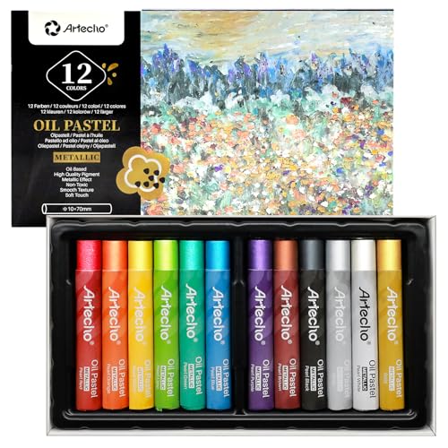 Image of Artecho Metallic Oil Pastels Set of 12 Colors (10 x 70 mm) | Soft Oil Pastels, Art Painting, Drawing, Blending