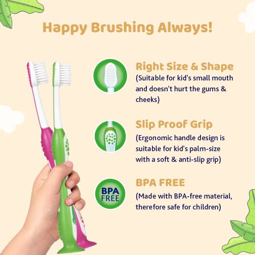 Image of Chicco Toothbrush Set Pink + Green 3Y-8Y (Pack of 2)