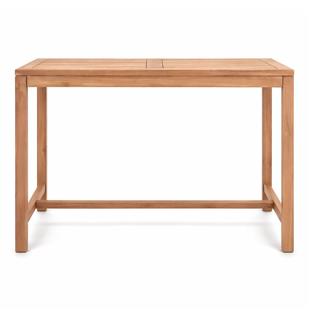 Tavolo Alto da Bar in Legno Teak Massello | Tavolo Bistrot per Esterno, Patio, Giardino e Bordo Piscina – Tavolo Cocktail Professionale (Tavolo Bar Large 120 x 70)