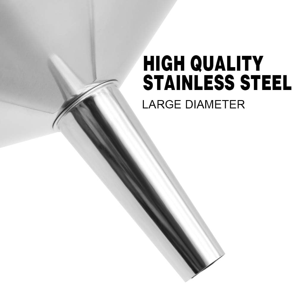 Embudo grande de acero inoxidable con filtro desmontable para cocinar aceite y líquido de transmisión y polvo, embudos de cocina de metal de calidad alimentaria
