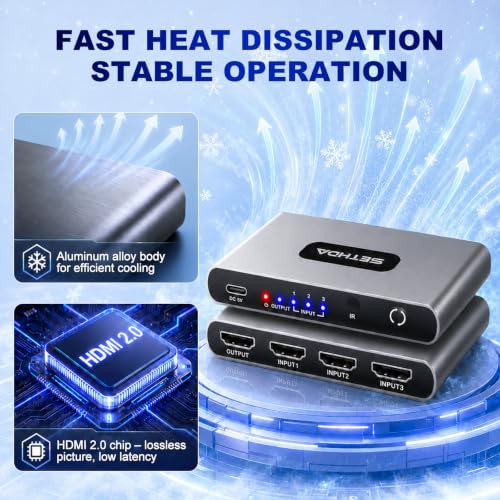 SETHDA 3-In-1 4K@60Hz HDMI Switch Splitter w/ Remote - image 5