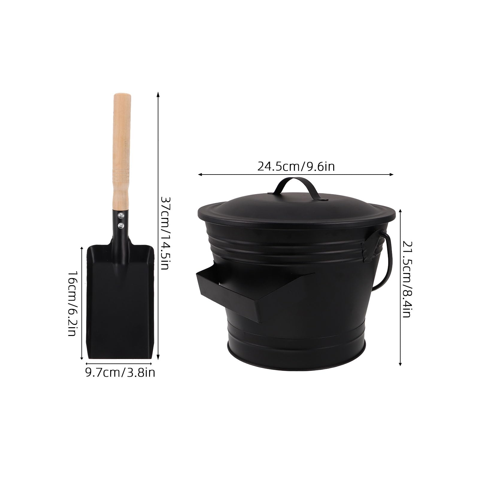 Toyvian Set Secchio per Cenere del Focolare in Metallo con Coperchio e Pala, Attrezzi per Braciere da Giardino, Contenitore Ignifugo per Rimozione Cenere Calda, per Stufa a Legna e Pellet