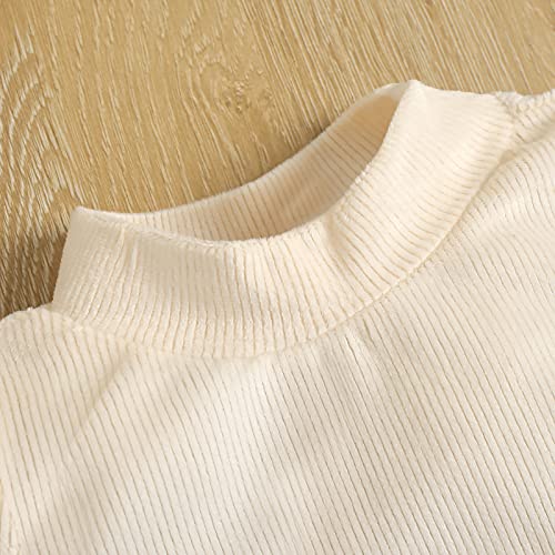 Rsrzrcj Kids Toddler Baby Girl Fall Winter Outfit Long Puff Sleeve Turtleneck Shirt Top Plaid Mini Skirt 2Pcs Clothes Set (Beige+Plaid, 3-4T) #TOP3