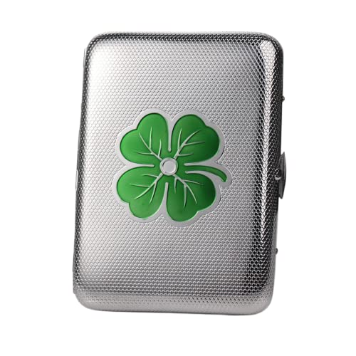 Aibote Boîte à cigarettes portable en cuivre massif avec trèfle à quatre feuilles, capacité de 16 pour cigarettes de taille normale avec coffret cadeau pour homme et femme Cover