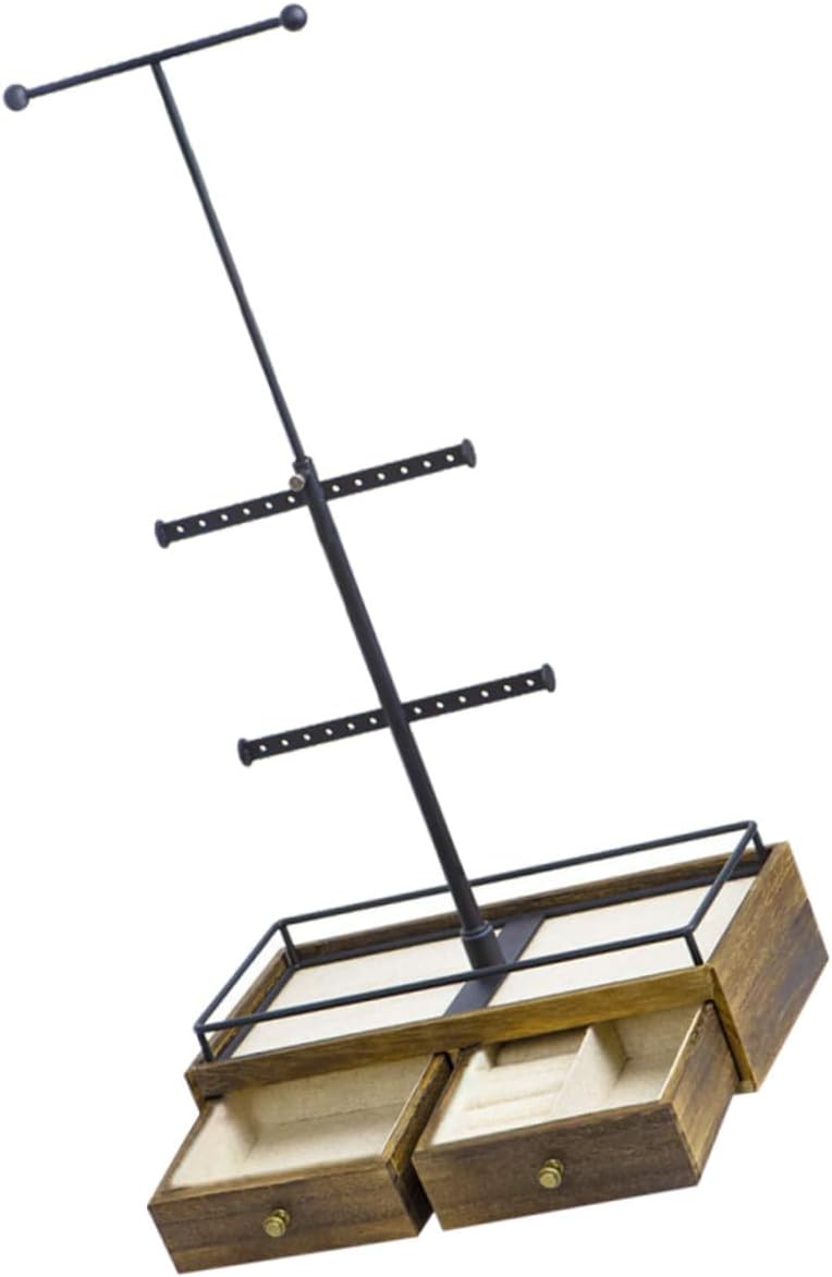 Multi Jewelry Rack with Wood Base Versatile Storage Organizer for Earrings Necklaces and Bracelets Rustic Display Stand for Bathroom Living Room and Dorm Decor