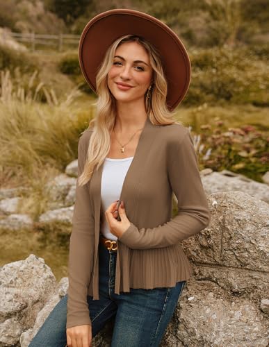 Image of GRACE KARIN Women's Lightweight Peplum Cardigan Sweaters Open Front Cropped Cardigan Long Sleeve Trendy Summer Knit Tops