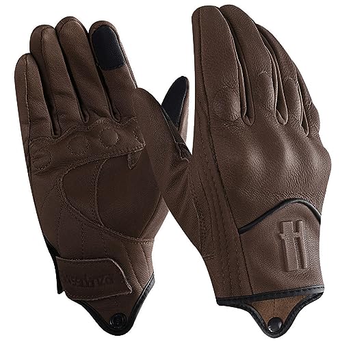 Harssidanzar Guantes de Moto Hombre, Estilo de Invierno, Cuero de Guantes de Montar Touch Screen con Protecciones Profesional En Los Nudillos GM041EU, Marrón, Talla L
