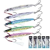Goture Vertical Jigs, 40g, 60g, 80g - Saltwater & Freshwater Jig Lures with Assist & Treble Hooks - 5PCS Fishing Jigging Spoons - Fast Fall for Tuna, Salmon, Bass