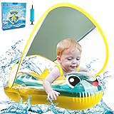 Baby Swimming Float Inflatable Baby Pool Float with Canopy Infant Pool Float for Kids Age of 10-24 Months (Blue)