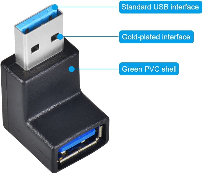 Image of 4 Pack USB 3.0 90 Degree Male to Female Adapter, Super Speed up to 5Gbps, Right Angle Design for Tight Spaces, 4 Piece