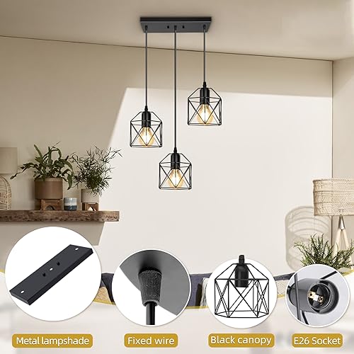 Rocunsi XFT-3L-01 3-Light Hanging Pendant Light Fixtures, Farmhouse Kitchen Island Light Fixture thumb #5