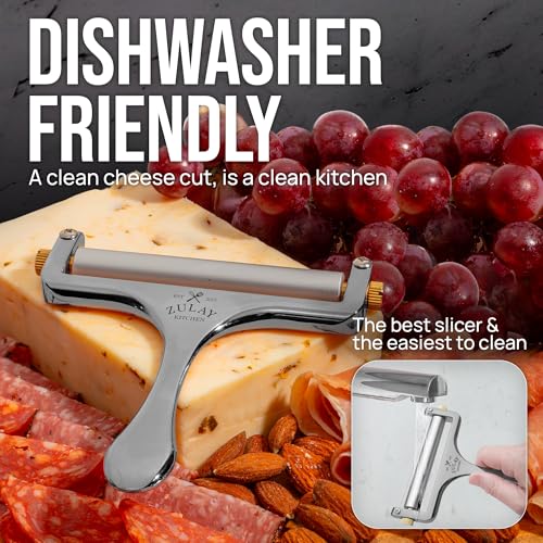 Image of Zulay Kitchen Stainless Steel Wire Cheese Slicer - Adjustable Hand Held Cheese Cutter with 2 Extra Wires - Premium Cheese Shaver For Mozzarella, Cheddar, Gruyere - Cheese Cutter with Wire (Gunmetal)
