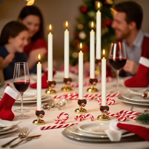 Image of Wondise Flameless Window Candles with Remote Timer, Battery Operated Taper Candles with Wreath, 3D Wick Flickering for Christmas Decoration, Removable Suction Cups and Gold Holders Included (6 Packs)