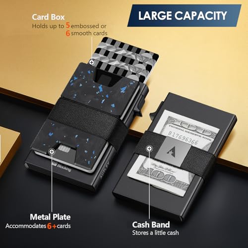 Image of AUTLEY Slim Card Holder, Minimalist Pop Up Wallet for Men, RFID Blocking Mens Wallet with Cash Band (Blue Spot Carbon Fiber)